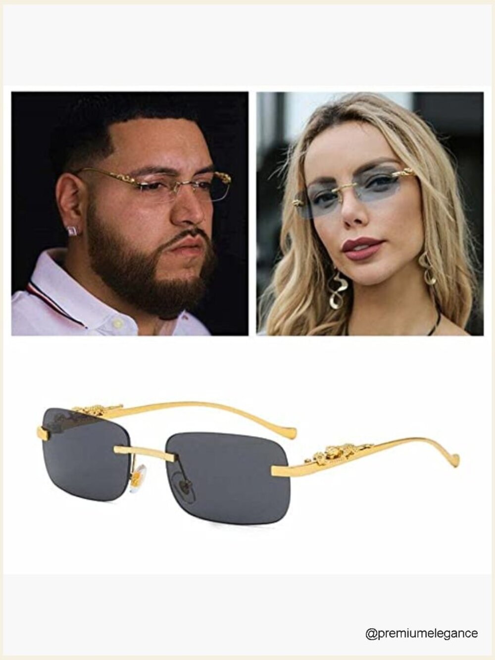 Retro Rimless Rectangle Sunglasses with UV Protection - Picture 2 of 7